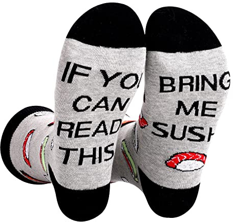 Calcetines Hombre Mujer de Algodón Calcetines Divertidos Originales Casual Unisexo Regalo para Navidad Calcetines Fantasía con Texto IF YOU CAN READ THIS, BRING ME BAOG/POPCORN/SUSHI/DONUTS (Sushi)