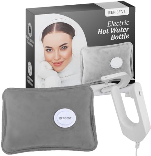 EPISENT Electric Hot Water Bottles - Rechargeable, Soft & Cosy Water Bag - Lower Back, Stomach & Hand Warmer - Wearable Electric Warmer - Pain Relief Bag (Electric Hot Water Bottle) Grey
