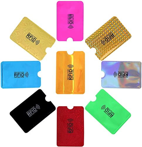 LYPER Funda para tarjeta de crédito, 9 fundas de bloqueo RFID, juego de fundas seguras de protección contra robo de identidad, diseño delgado de papel de aluminio impermeable fácilmente en tu cartera