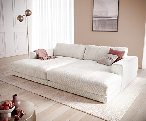DELIFE XXL-Sofa Cubico Cord Beige 290x170 cm Big-Sofa