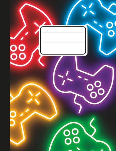 Composition Notebook: Wide Ruled Lined Paper 110 pages (55 sheets) 9-3/4 x 7-1/2 inches Gamer Gaming Video Games Black Pink Purple Green Blue Colorful ... Supplies Students Gift Journal Comp Book
