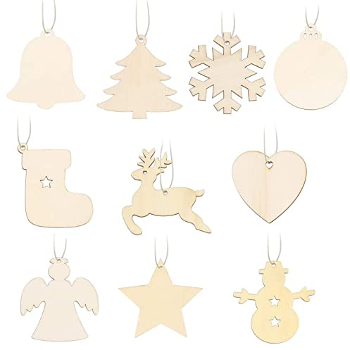 100 Stück Holz Weihnachtsschmuck, Christbaumschmuck, DIY Dekorationsholz, Weihnachtsanhänger Zum Basteln Von Christbaumschmuck, 10 Formen