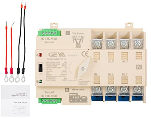 W2R Mini ATS, GEYA 2P/3P/4P Doppia Alimentazione Automatischer Transferschalter, Ununterbrochener Elektrischer Wahlschalter, Heim/City Stromübertragungs-Kontrollschalter, DIN-Schiene (4P 100A 400V)