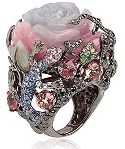 Bysonglezai Ringe Damen Ring Herren Schmuck Frauen Geschenk Mode Vintage Schwarz Wolfram Ring Pfingstrose Blume Baum Rebe Eidechse Harz Kristall Ring Schmuck 8