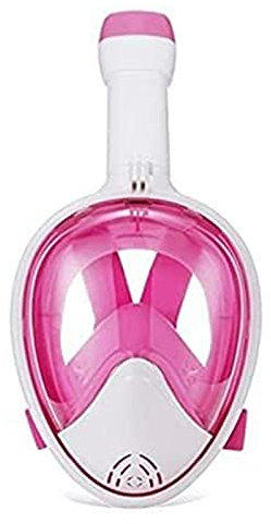 Samnuerly Vollgesichts-Silikon-Schnorchelmaske, 180°-Unterwasserschnorchel, Voll-Trockentyp-Tauchmaske mit flachem Mund, geeignet für Erwachsene und Kinder (Lila L) (Pink L)