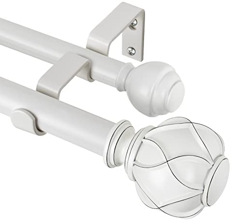 KAMANINA Bastone doppio per tende da 2,5 cm a 182,4 cm, telescopico per finestre da 24 a 68 pollici, terminali con trama a rete, bianco avorio