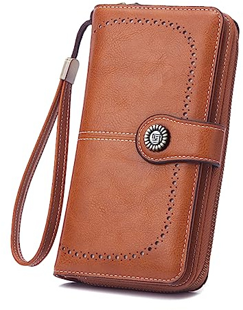 Aileese Womens Wallet Large Capacity RFID Blocking Soft Leather Zip Around Credit Card Multiple card positions Holder Phone Wristlet Clutch Brown