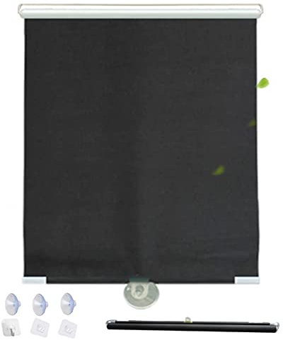 KOOEIN Verdunkelungsrollo mit Saugnäpfen,einziehbares Rollo,30cm breite Temporäre tragbare Jalousie,Saugnapfes Rollo,Sonnenschutz und Wärmeschutzvorhänge für Türen,Black-30x125cm/12x49in
