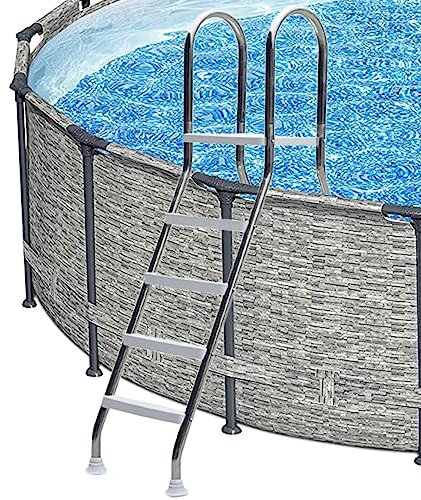 BOTOWI Escalera para Piscinas elevadas con Estructura de Acero Inoxidable 304 de 4 peldaños y peldaños de plástico Antideslizantes de 52para Piscinas con Sistema de Entrada y Salida Carga 500 LB