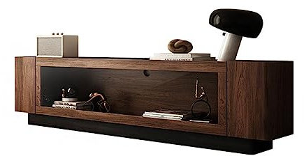 LIMKOO Fernsehständer Nordischer TV-Schrank aus massivem Holz, raumhoher schwarzer Walnuss-Retro-Spind, Wohnzimmer mit Induktionslampe, niedriger Schrank Unterhaltungszentrum