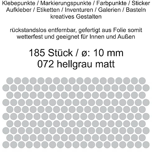 Aufkleber Etiketten Klebepunkte aus Folie 185 Stück grau hellgrau rund 10 mm selbstklebend farbig wetterfest Decal Markierungen Organisieren DIY basteln verzieren Modellbau Scrapbooking