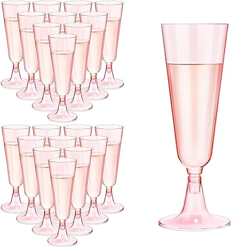 LWAIX Flute da Champagne in Plastica 160ml Bicchieri da Spumante Riutilizzabili per Feste Matrimoni Compleanni Halloween Natale 27Pcs (Rosa)