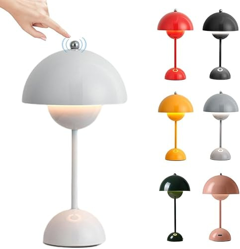 Starnearby Lampe de Table LED Pot de Fleurs, Lampe de Chevet Rechargeable Sans Fil, Lampes Champignon Tactile Dimmable avec 3 Modes de Luminosité, Lampes de Bureau Décorative Rétro