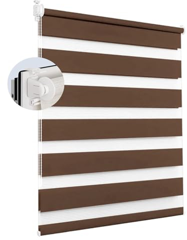 Duo Rollo ohne Bohren 65 x 110 cm Hitzeschutz, Sichtschutz Duo Rollo Klemmrollo mit Klemmträger für Fenster & Tür, Braun