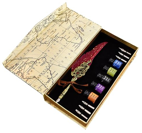 1 set med gåspennor och bläck – kartlåda med 5 bläck, 6 spetsar och pennhållare, kalligrafi tillbehör, reservoarpennset, klassisk elegant present för nybörjare
