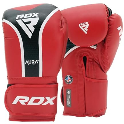 RDX Aura Plus T-17 boxningshandskar – Maya Hide Läder, MG-3 stoppning, Max-Shock Foam – för träning, Sparring, Kickboxing, Muay Thai – Quick-EZ rem – röd 350 ml