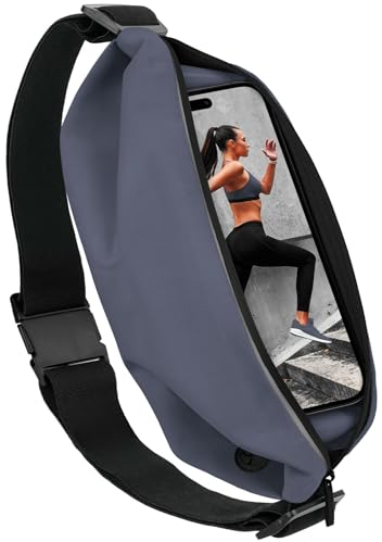 moex Lauftasche Jogging für Samsung Galaxy S24 Ultra Handytasche zum Joggen, Handy Laufgürtel, Bauchtasche Sport Laufgurt Fitness Running Belt, Sportgürtel Hüfttasche, 1 Fach, Grau