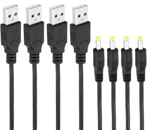 PATIKIL 3Ft USB 2.0 a Male to DC 4.0x1.7mm Barrel Jack Power Cable, 4 Pcs 24AWG Wire Connector Charging Cord for Tablets Laptops Electronics Communication Devices, Black
