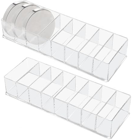 Dokeno Kosmetik Organizer, 2 Stücke 8 Fächern Lidschatten Aufbewahrung, Klar Kunststoff Make up Paletten Halter, Schmink Aufbewahrungsbox für Lippenstifte, Lidschatten, Rouge, 25,5 × 8,8 × 4,7 CM