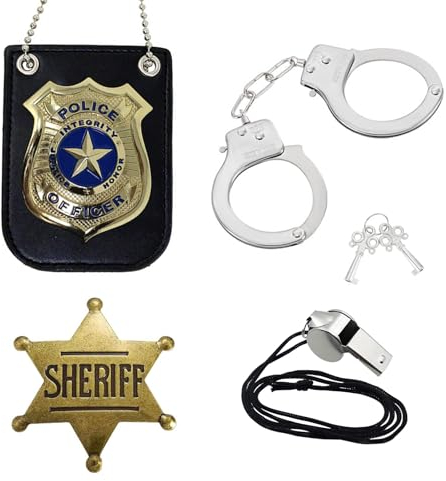 TXS GETRICH Police Equipement Accessoires Enfant, 5 Pièces Police Enfants Accessoires, Policier Badge, Menottes Police, Police Costume Accessoires pour Halloween, Cosplay, Fête