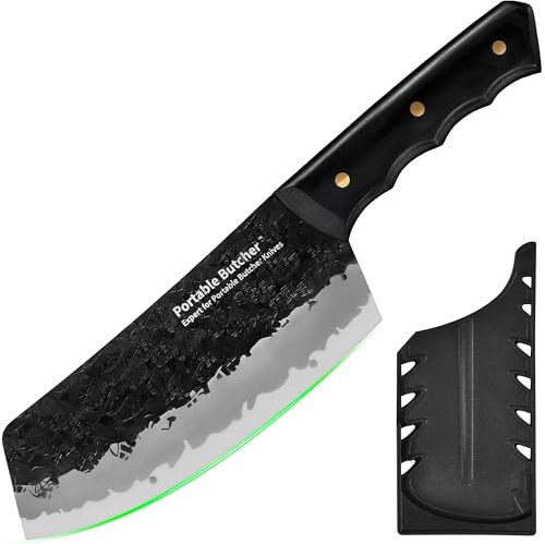 FULLHI Couteau de boucher de boucher japonais,acier au carbone désossage couteau à viande avec étui de couteau pour la cuisine, le camping, le cadeau (16cm)
