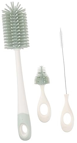 Brosse pour Biberon en Silicone Abs à Manche Long, Set Rotatif 360° | Vert Clair, Boîte de Rangement Éléphant et Égouttoir Inclus, pour Tétines et Bouteilles