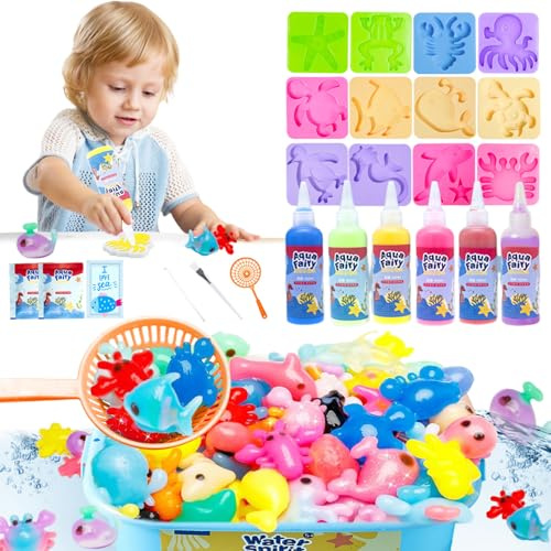 Balakaka Aqua Gelz Set mit 6 Flaschen Farbgel, 3D Aqua Fairy Creature Kinder Magic Water Elf mit 12 Form, Magisches Wassergel DIY Kreatives Spielzeug Geschenk für Kinder 5 6 7 8 9
