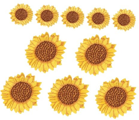 TEHAUX 10stücke Stickerei Applikation Sonnenblume Bügelflicken Stoff Aufkleber Zum Aufnähen Für Rucksack Kleidung Reparieren Von Löchern Und Flecken