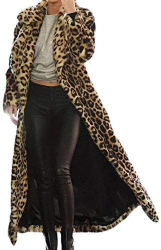 Dajowake Kunstpelz Mantel Lang Damen Pelzmantel Oversized Kunstfell Mantel mit Kapuze Leopard Druck Pelzjacke Langarm Winter Felljacke Winter Mode Kunstfelljacke Thermo Elegant Kapuzenjacke