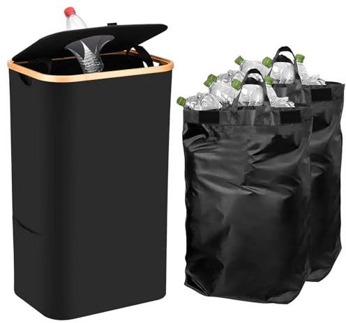 Pangutiandi Deposit Bottle Collector Bins with Lid, 105L Large Collection Container with 2 Removable Carry Bag for Kitchen