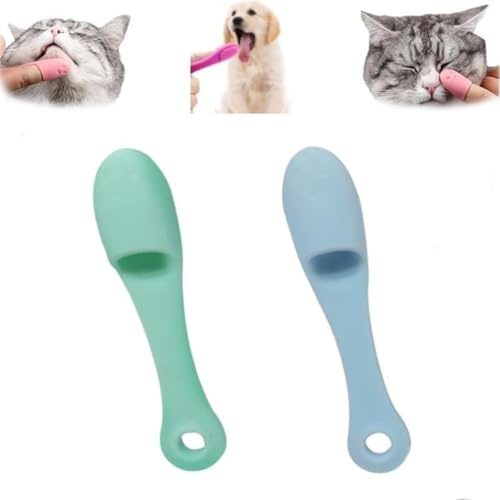 2-Piece Cat Chin Scrubber - Silicone Chin Cleaner & Finger Brush for Cats - Green & Blue