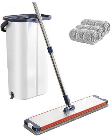 Compatible con trapeador for lavar pisos, cubos for trapeador, agua limpia y sucia separada, con cubo, trapeador de limpieza perezoso, manos libres, limpieza de la casa(White01)