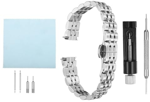 sourcing map Stainless Steel Mesh Watch Band Quick Release Metal Watch Strap Adjustable Butterfly Clasp Replacement Bands for Men and Women