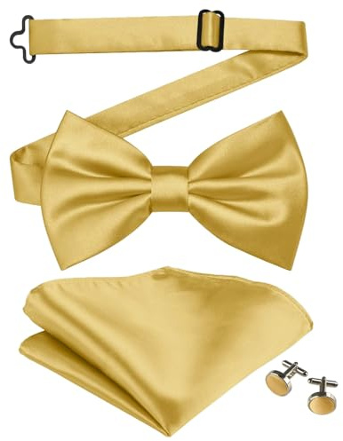 Scinzelige Goldene Fliege mit Einstecktuch und verstellbaren Manschettenknöpfen, elegante Glitzer-Variante für Hochzeit und Gala