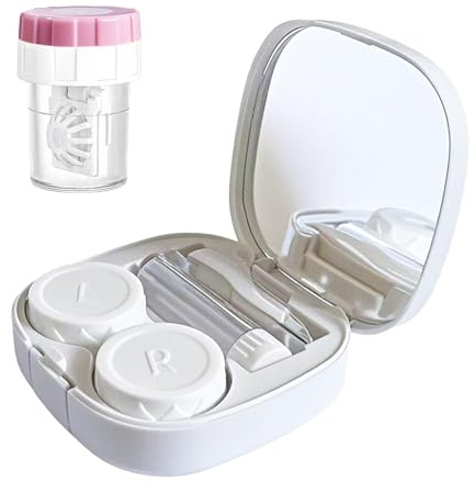 CADEVED Kontaktlinsfodral kit med rengöringsbricka, kontaktlinser, applikatorborttagningsverktygssats med spegellösningsflaska för daglig och utomhusbruk (vit)
