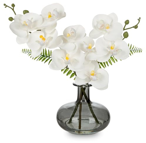 Briful Kunstblumen Künstliche Orchideen Kunstblumen Wie Echt Weiße Dekoblumen mit Bad Deko Kunstpflanze für Wohnzimmer Party Büro Badzimmer