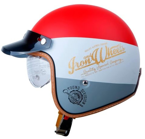Mezzo Casco Moto Jet Retrò Stile Tedesco ECEDOT Omologato Caschi Demi-Jet Caschi Cromwell Con Visiera Parasole Scooter Casco Da Motociclista Per Uomo Donna Casco Scodella 7,M:57-58CM