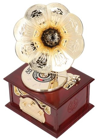 TOPINCN Vintage-Spieluhr in Grammophonform, Uhrwerkantrieb, Antike, Handgefertigte Spieluhr in Phonographenform, Figuren für Zuhause, Schreibtisch-Dekoration (Braunes Grammophon)