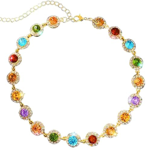 GTYARYUA Collier Femme, Collier De Cristal Coloré Ras, Choker en Strass Étincelant, Collier de Choker en Cristal Multicolore, Chaîne en Or, pour Fête, Bal de Fin D'année