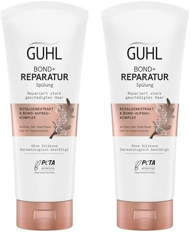 Guhl BOND + REPARATUR Spülung - Inhalt: 200 ml - Repariert stark geschädigtes Haar - Aufbau der Haarfaser tief im Haarinneren - Ohne Silikone - Mit Rotalgenextrakt (Packung mit 2)