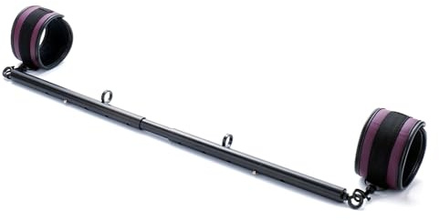 Black Heavy Duty Stainless Steel Expandable Spreader Bar with 2pcs PU Eggplants Adjustable Straps, Yoga Pilate Bar for Bedroom, Home Exercise Bar Sports Training Fitness Gear