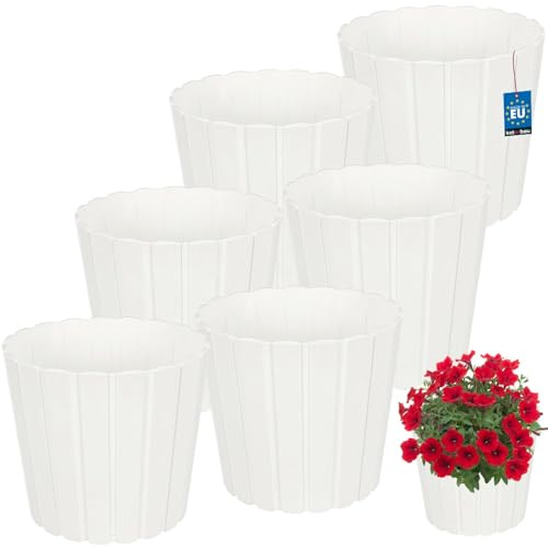 KOTARBAU Set med 6 blomkrukor – blomkruka – ⌀ 29 cm H: 27 cm – vit – plast – planteringskruka för inomhusväxter – blomkrukor – stor – utomhus – ytterkruka – balkong – dekorativ