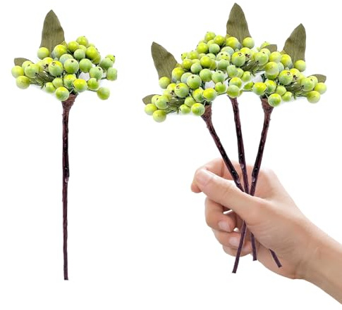 ASTRQLE 3 tallos artificiales de bayas de acebo, ramo de bayas verdes realistas para coronas de Navidad, decoración de boda, arreglos del hogar, manualidades florales
