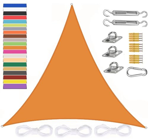 Toldo triangular impermeable de 6 x 6 m, 95% de protección UV para balcón y jardín, incluye cuerdas de sujeción, color amarillo mango, cubierta de toldo para exteriores