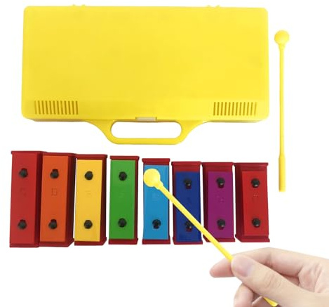 percussion instruments glockenspiel 8-notes with mallets metal keys musical toys for youth boys girls classroom school preschool home travel playroom practice performances birthdays holidays c