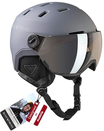 BLACK CREVICE Skihelm Wengen I Skihelm mit Visier aus Polycarbonat I Skihelm Herren & Damen I Leichte Double-Inmould-Technologie I Atmungsaktiver Ski-Helm I Größenverstellbar