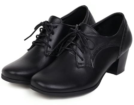 2026 Zapatos retro de tacón medio con punta plana para mujer, Negro , 43 EU