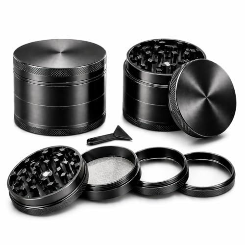 Herb Grinder - Metal Grinder – Premium Zinc Alloy (2,15inches) | Stainless Steel Screen and Magnetic Lid – Pollen Catcher & Scraper (BLACK)
