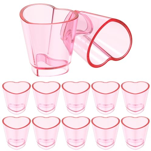 Foppla 12-Pack Pink Heart Shaped Plastic Shot Cups, Mini Shot Glasses, 5 oz Heavy Base Reusable Glasses for Whiskey, Tequila, Valentine’s Day, Bachelor Party, Wedding, Birthday, Festivals(Pink * 12)