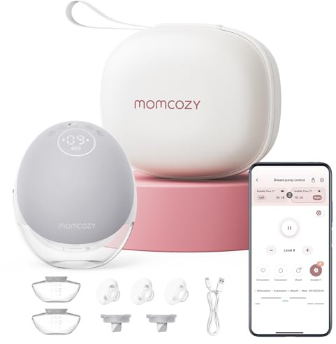 Momcozy M9 Hands-Free Breast Pump, Portable Single Electric Pump, Gray | Mobile Flow, App Control, 15 Custom Levels, Personalized Multi-Modes, DoubleFit Flange